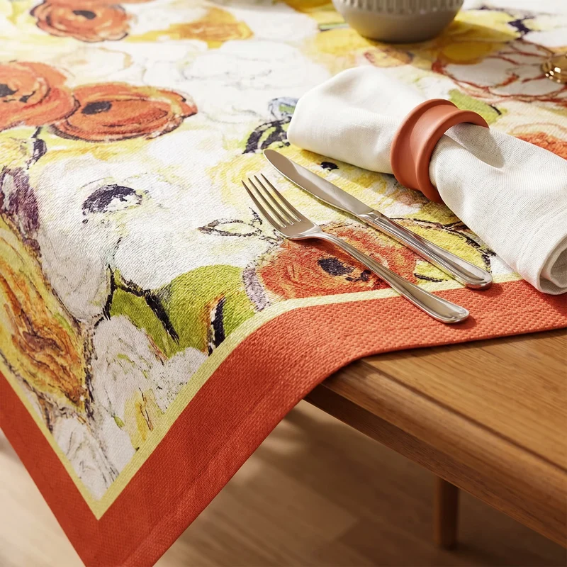 Wasserfeste Tischdecke mit Ölgemälde-Blumenmuster
