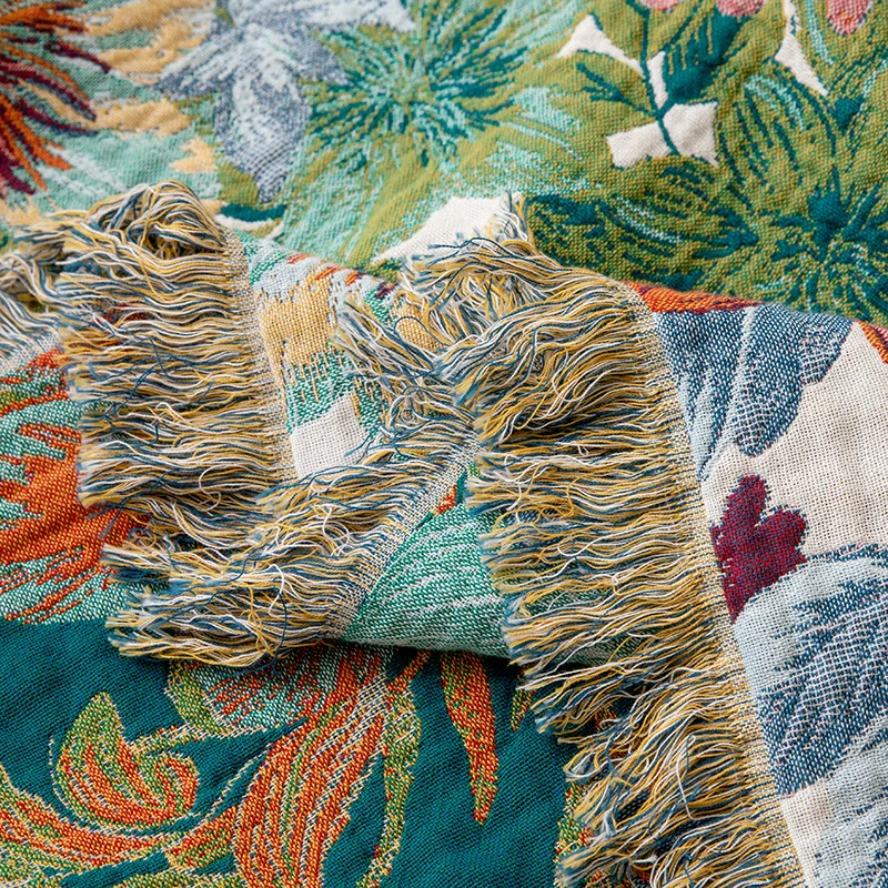 Wendbare Vintage-Gaze-Steppdecke mit tropischem Blumenmuster