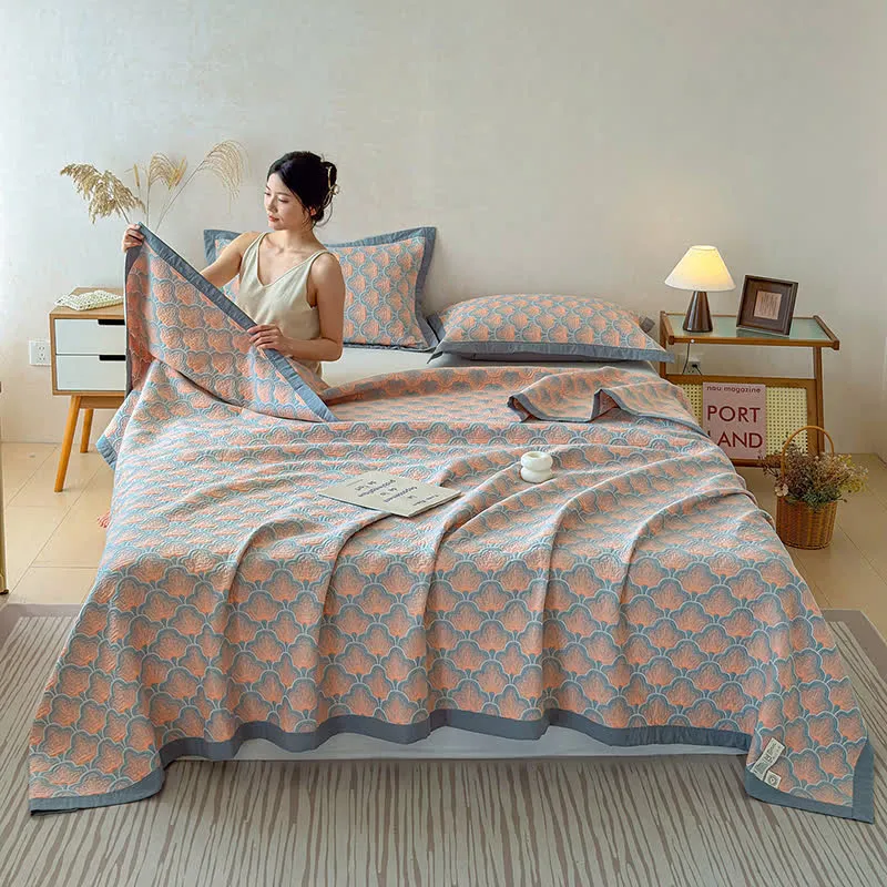 Dreilagige Jacquard-Musselin-Baumwolldecke mit Muschelmuster