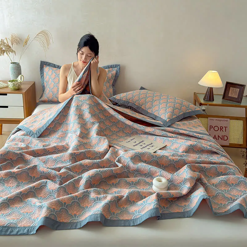 Dreilagige Jacquard-Musselin-Baumwolldecke mit Muschelmuster