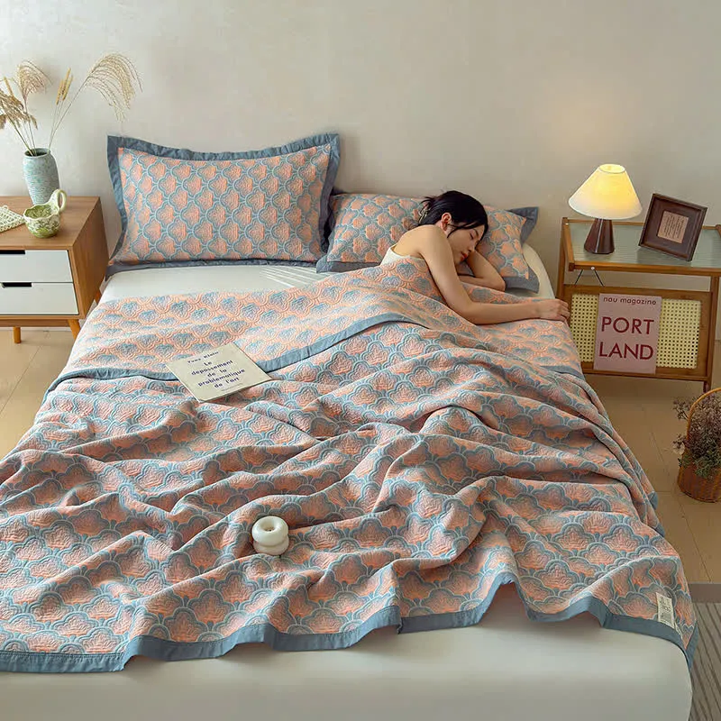 Dreilagige Jacquard-Musselin-Baumwolldecke mit Muschelmuster