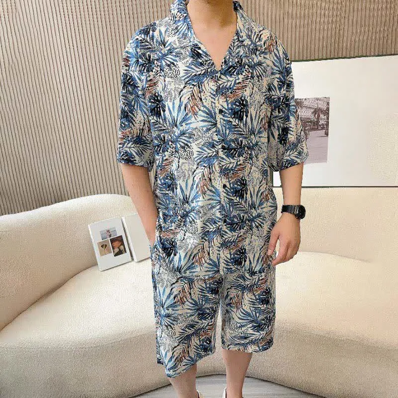 Loungewear-Set mit tropischem Blätterprint