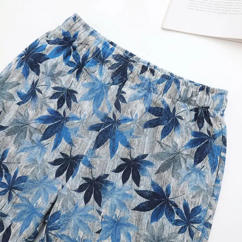 Unisex-Pyjama-Set mit blauem Blattmuster