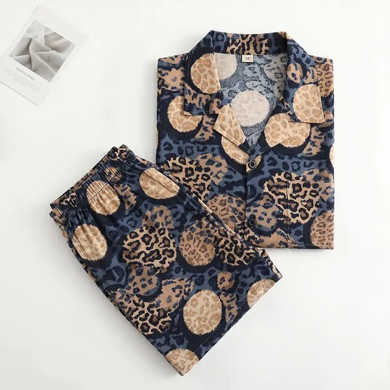 Loungewear-Set mit Leopardenmuster in Marineblau