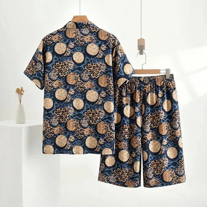 Loungewear-Set mit Leopardenmuster in Marineblau