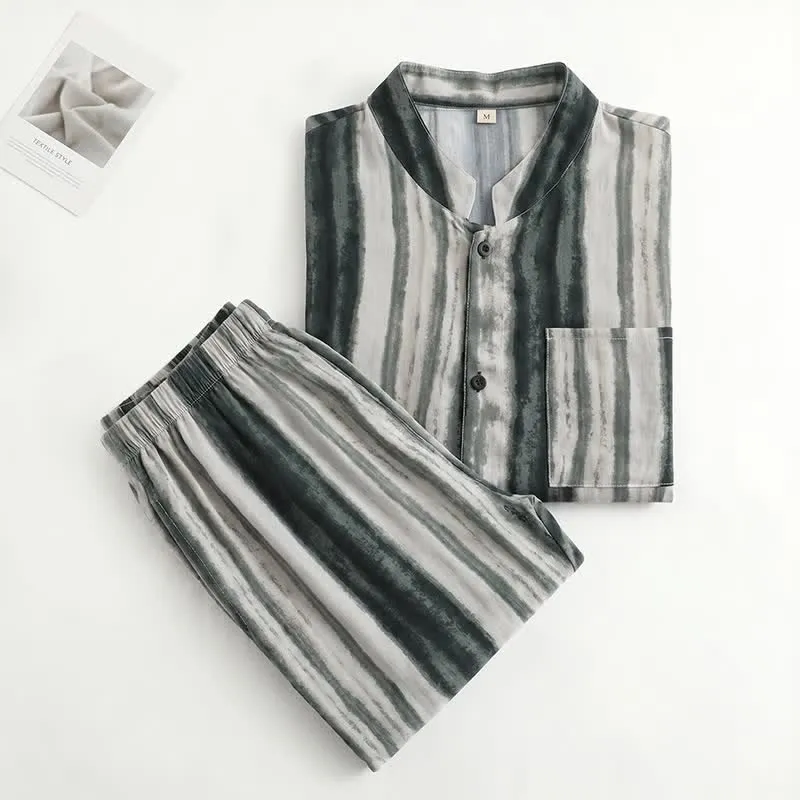 Unisex-Pyjama mit Stehkragen und Tintenstreifen