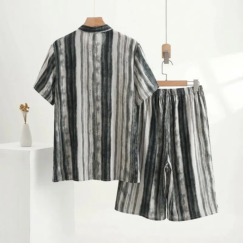 Unisex-Pyjama mit Stehkragen und Tintenstreifen