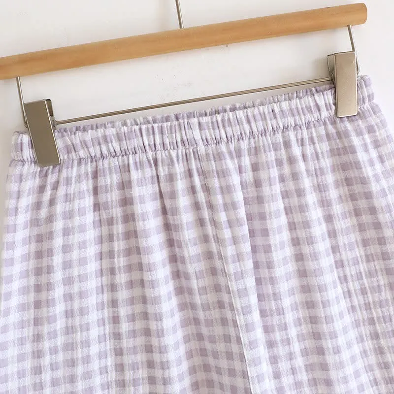 Pyjama-Set aus Baumwolle mit Rüschenärmeln und Vichy-Karo