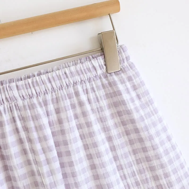 Pyjama-Set aus Baumwolle mit Rüschenärmeln und Vichy-Karo