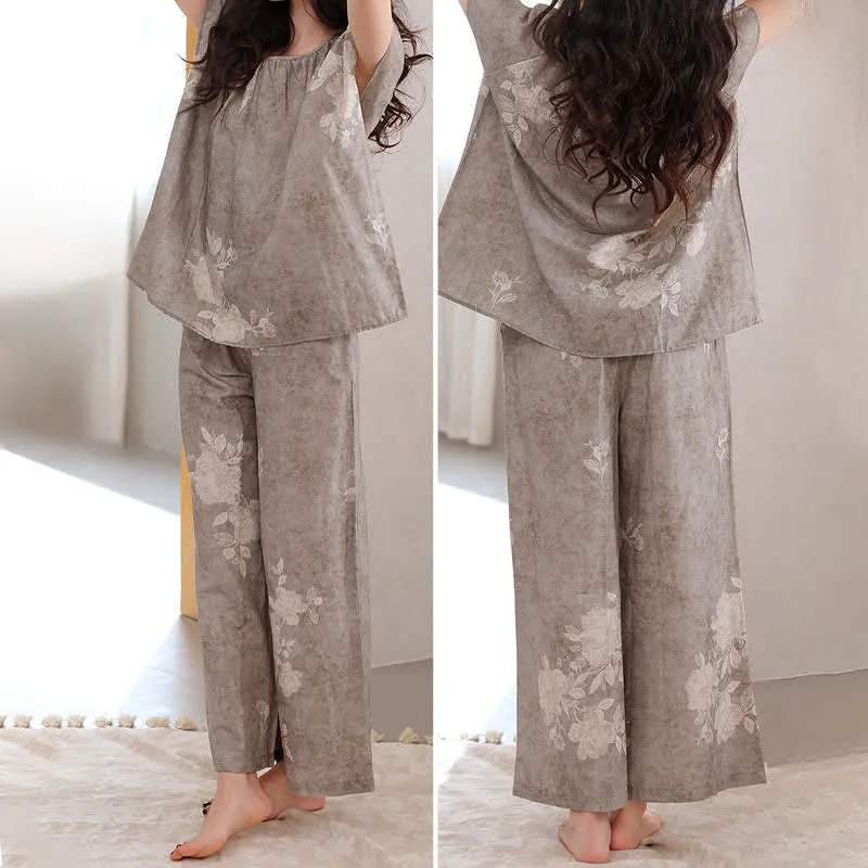 Retro-Pyjama-Set aus Baumwolle mit Blumenmuster