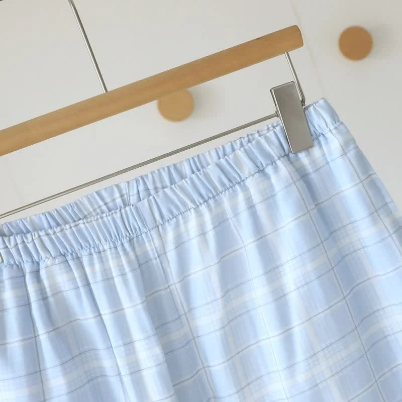 Kurzarm-Schlafanzug-Set aus karierter Baumwolle