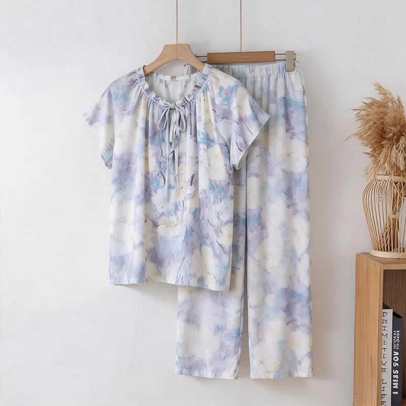 Pyjama-Set aus Baumwolle mit Aquarellblumenmuster