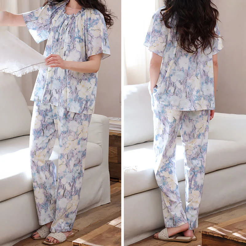 Pyjama-Set aus Baumwolle mit Aquarellblumenmuster