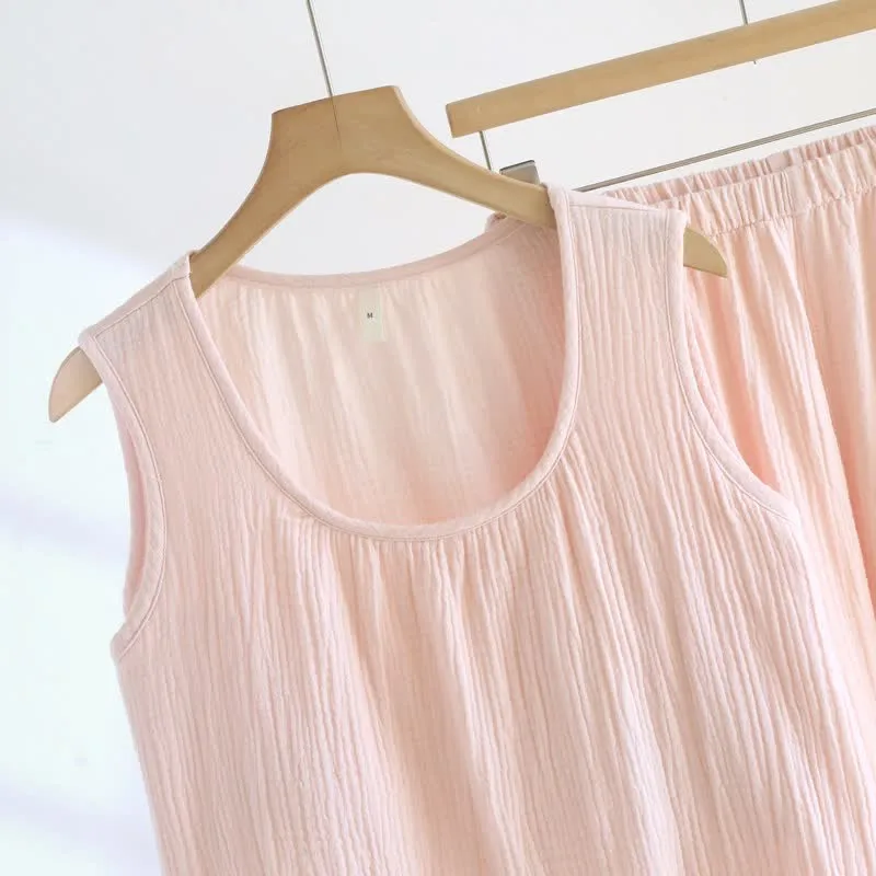 Loungewear-Set aus einfarbiger Baumwollgaze und Spitze