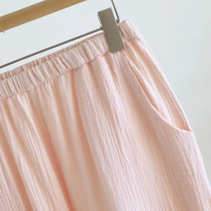 Loungewear-Set aus einfarbiger Baumwollgaze und Spitze