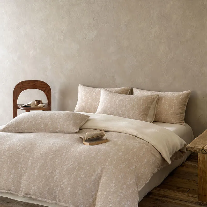 Bettwäsche-Set aus Baumwolle mit zartem Kamel- und zartem Blumenmuster (Jacquard)