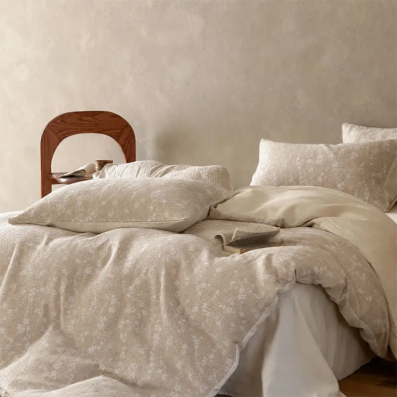 Bettwäsche-Set aus Baumwolle mit zartem Kamel- und zartem Blumenmuster (Jacquard)