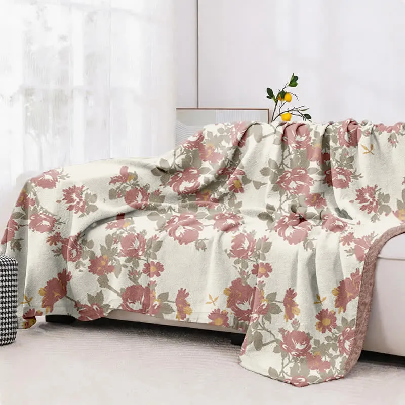 Vintage-Steppdecke aus Baumwollgaze mit Rosenmuster