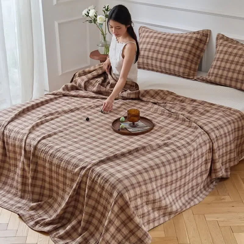 Bettwäsche-Set aus Baumwolle im Retro-Erdton-Karo-Design