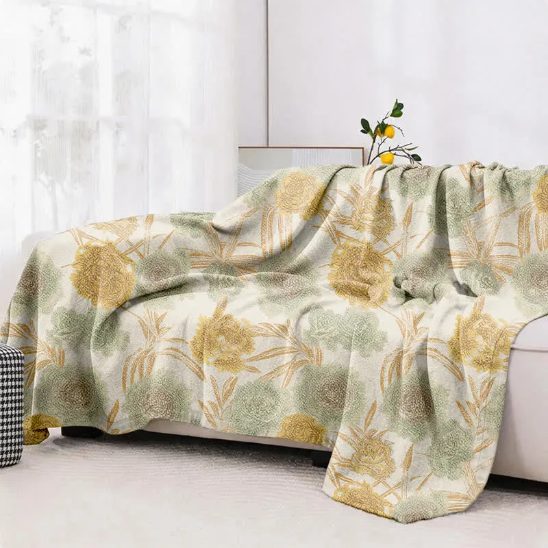 Retro-Bettdecke aus Baumwollgaze mit botanischem Flair