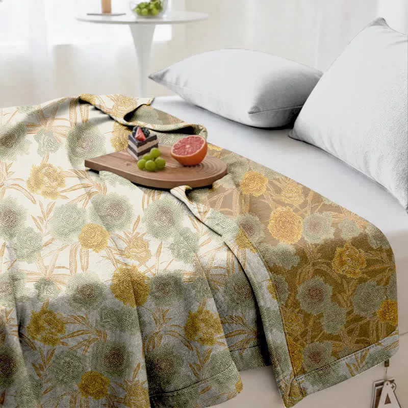 Retro-Bettdecke aus Baumwollgaze mit botanischem Flair