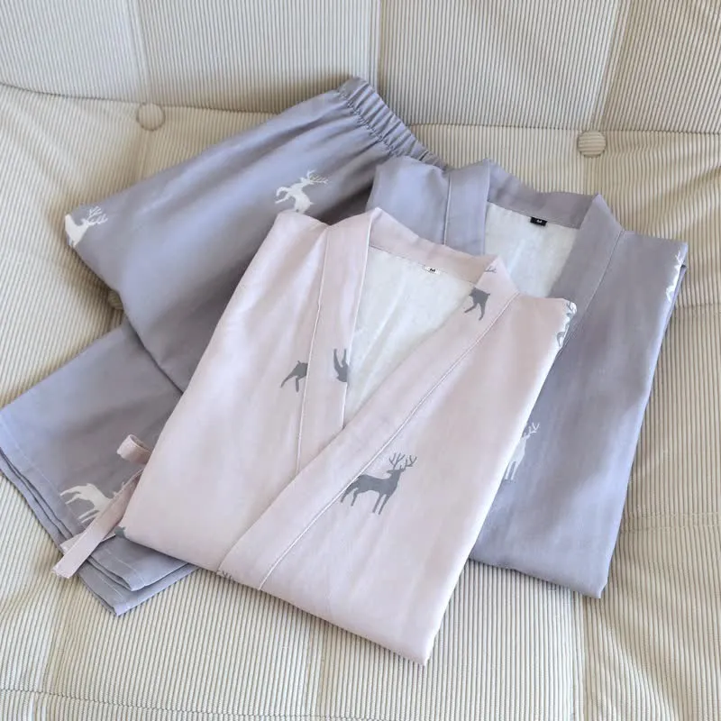 Partner-Loungewear-Set aus Baumwolle mit Hirschmotiv
