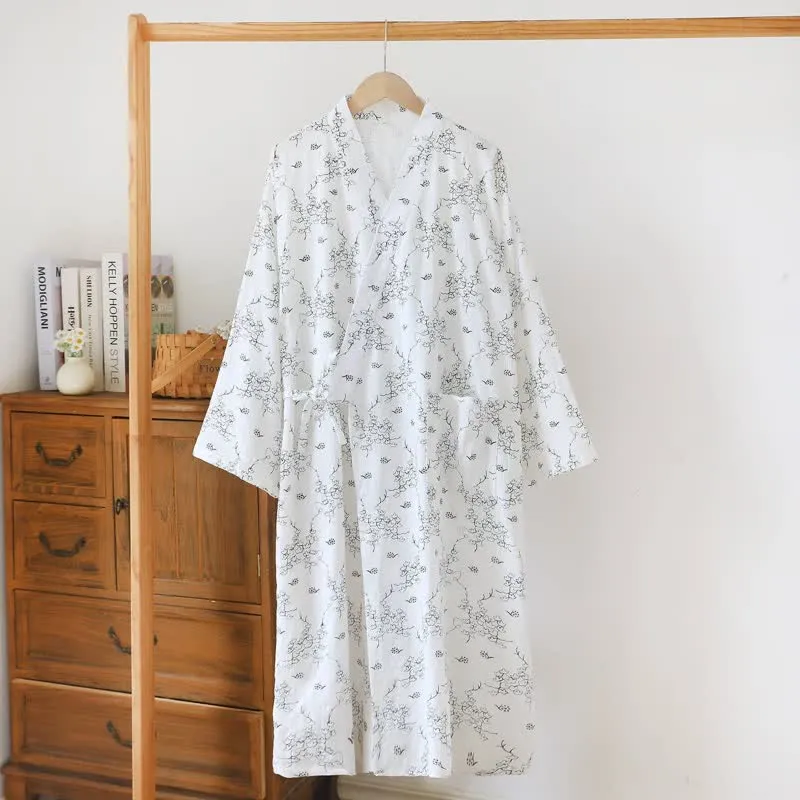Unisex Kimono-Bademantel aus Baumwolle mit Blumenmuster