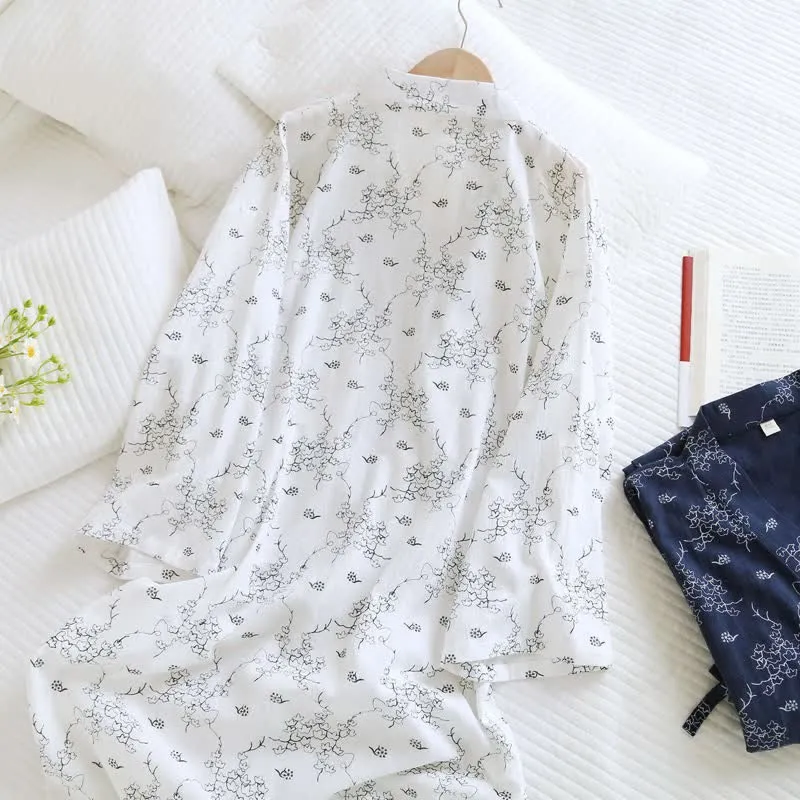 Unisex Kimono-Bademantel aus Baumwolle mit Blumenmuster