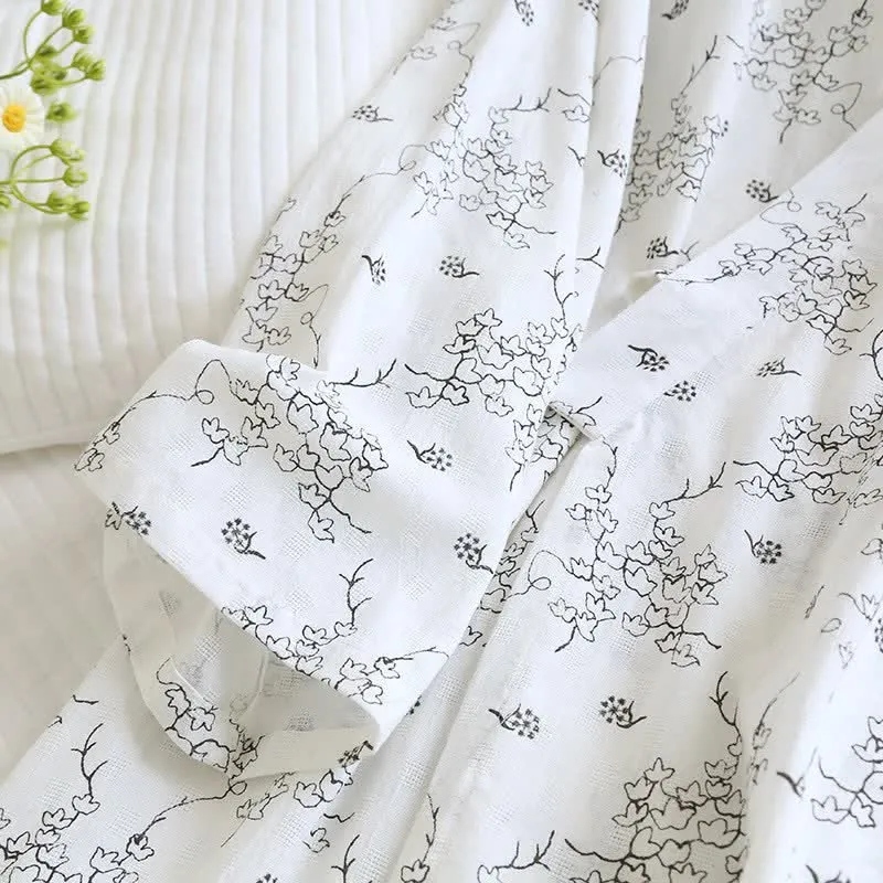 Unisex Kimono-Bademantel aus Baumwolle mit Blumenmuster