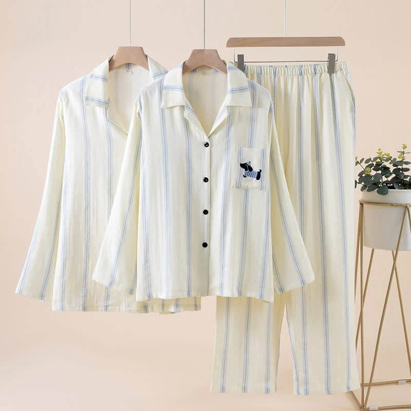 Gestreiftes Baumwoll-Partnerpyjama-Set