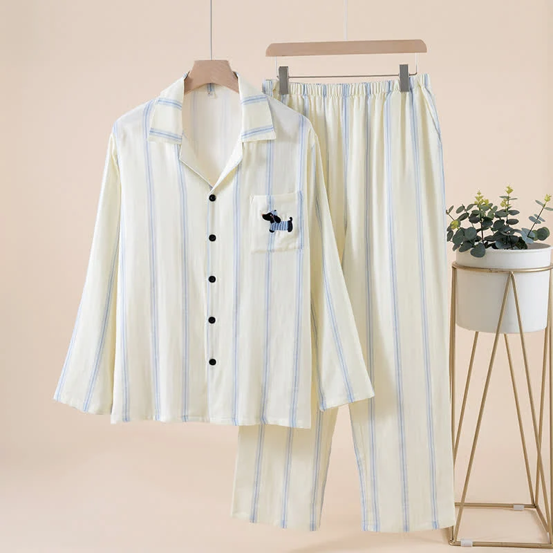 Gestreiftes Baumwoll-Partnerpyjama-Set