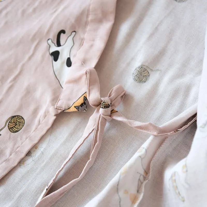 Partner-Kimono aus Baumwolle mit Katzenmotiv