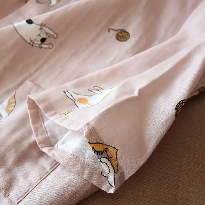 Partner-Kimono aus Baumwolle mit Katzenmotiv
