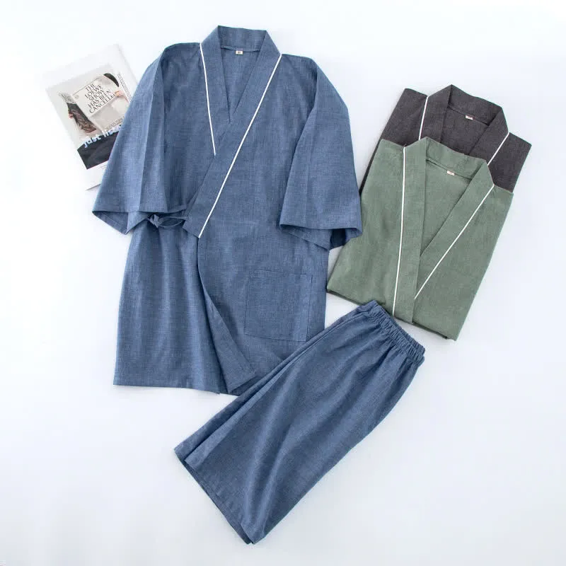 Unisex-Pyjama aus einfarbiger Baumwolle mit kurzen Ärmeln