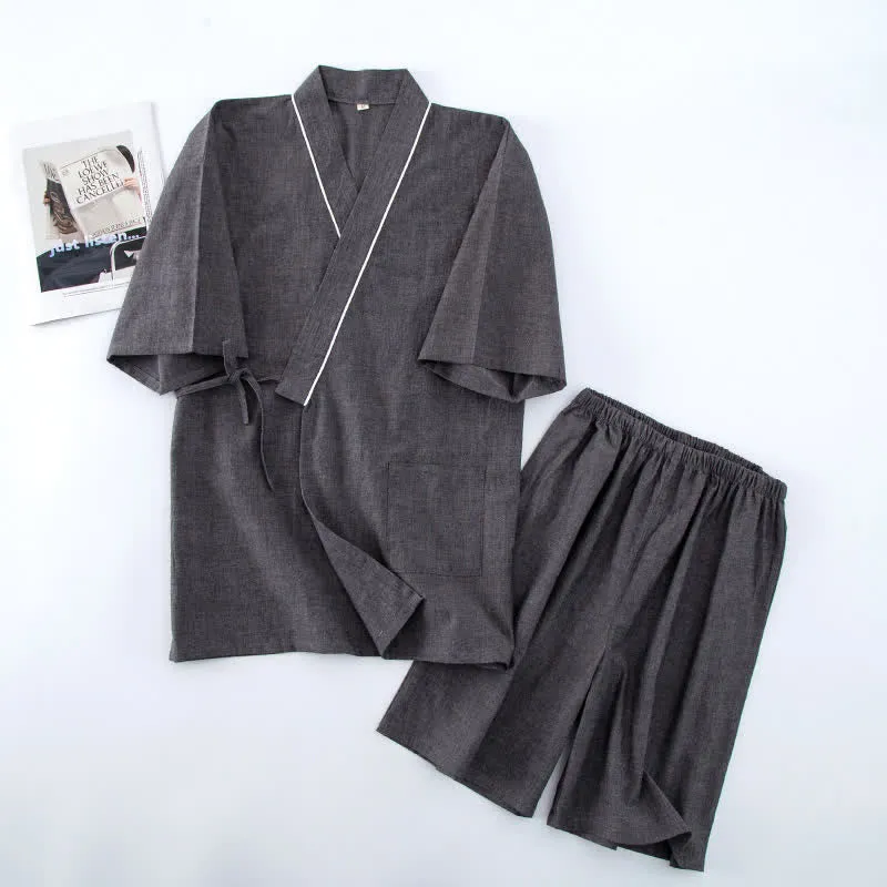 Unisex-Pyjama aus einfarbiger Baumwolle mit kurzen Ärmeln