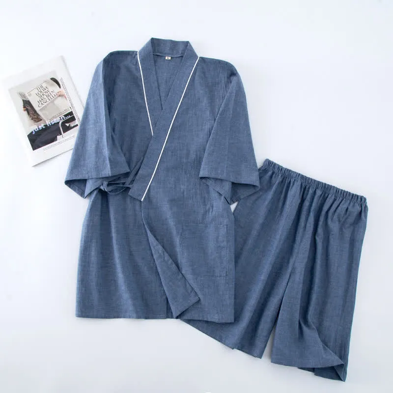 Unisex-Pyjama aus einfarbiger Baumwolle mit kurzen Ärmeln
