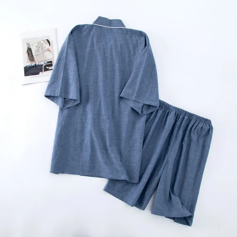 Unisex-Pyjama aus einfarbiger Baumwolle mit kurzen Ärmeln