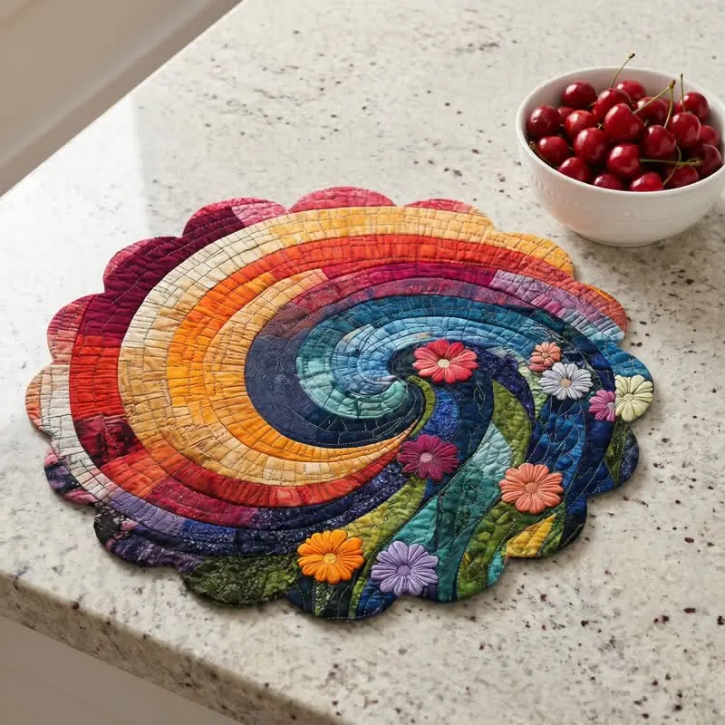 Platzset aus Polyester mit Regenbogenwirbel im Boho-Stil
