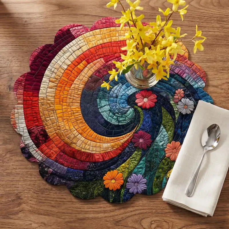 Platzset aus Polyester mit Regenbogenwirbel im Boho-Stil