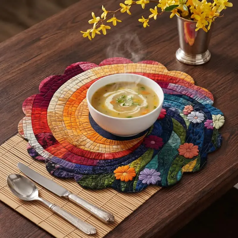 Platzset aus Polyester mit Regenbogenwirbel im Boho-Stil