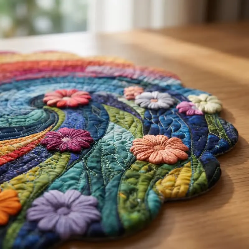 Platzset aus Polyester mit Regenbogenwirbel im Boho-Stil