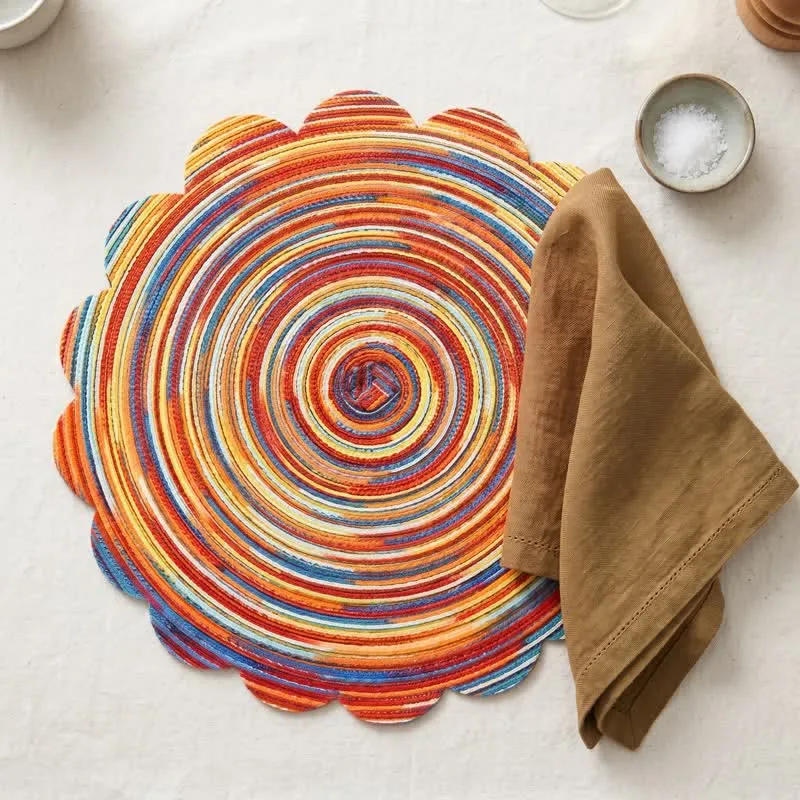 Nordische Retro-Regenbogen-Tischsets aus gewebtem Leinen