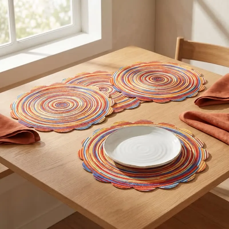 Nordische Retro-Regenbogen-Tischsets aus gewebtem Leinen
