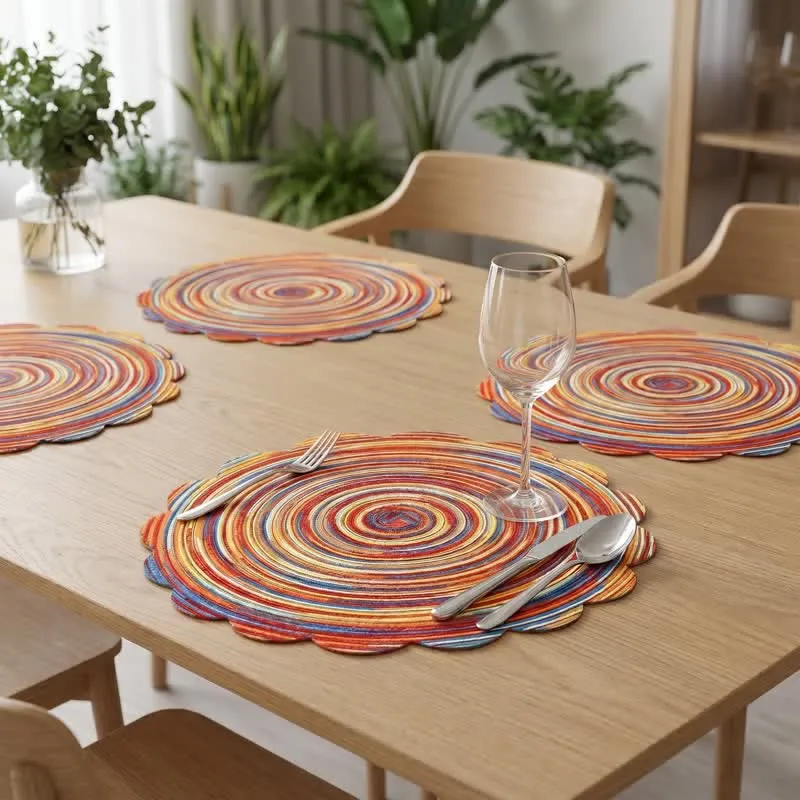 Nordische Retro-Regenbogen-Tischsets aus gewebtem Leinen