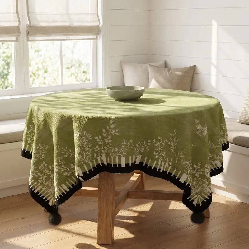 Tischdecke mit grünem botanischem Blatt- und Schmetterlingsmotiv