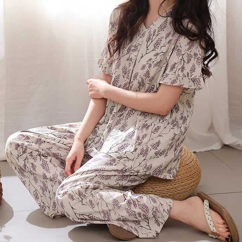Loungewear-Set aus Baumwolle mit botanischem Blumenmuster