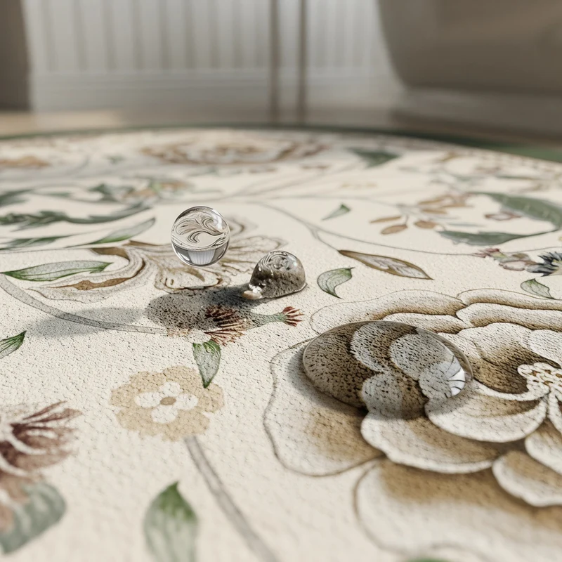 Ovaler Badezimmerteppich im Vintage-Stil mit botanischem Blumenmuster