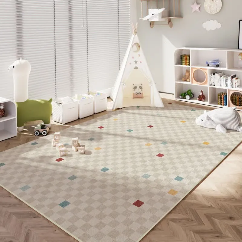Neutraler karierter Kinderteppich