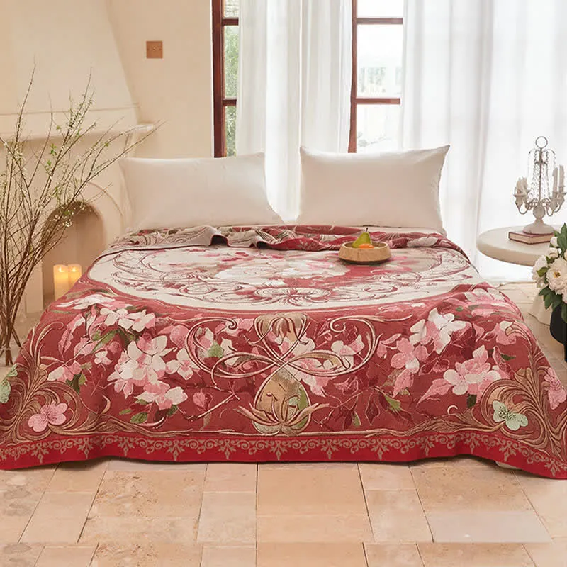 Steppdecke aus Baumwollgaze mit Medaillonmuster und Blumenmuster