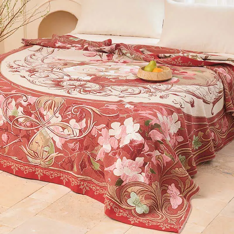 Steppdecke aus Baumwollgaze mit Medaillonmuster und Blumenmuster